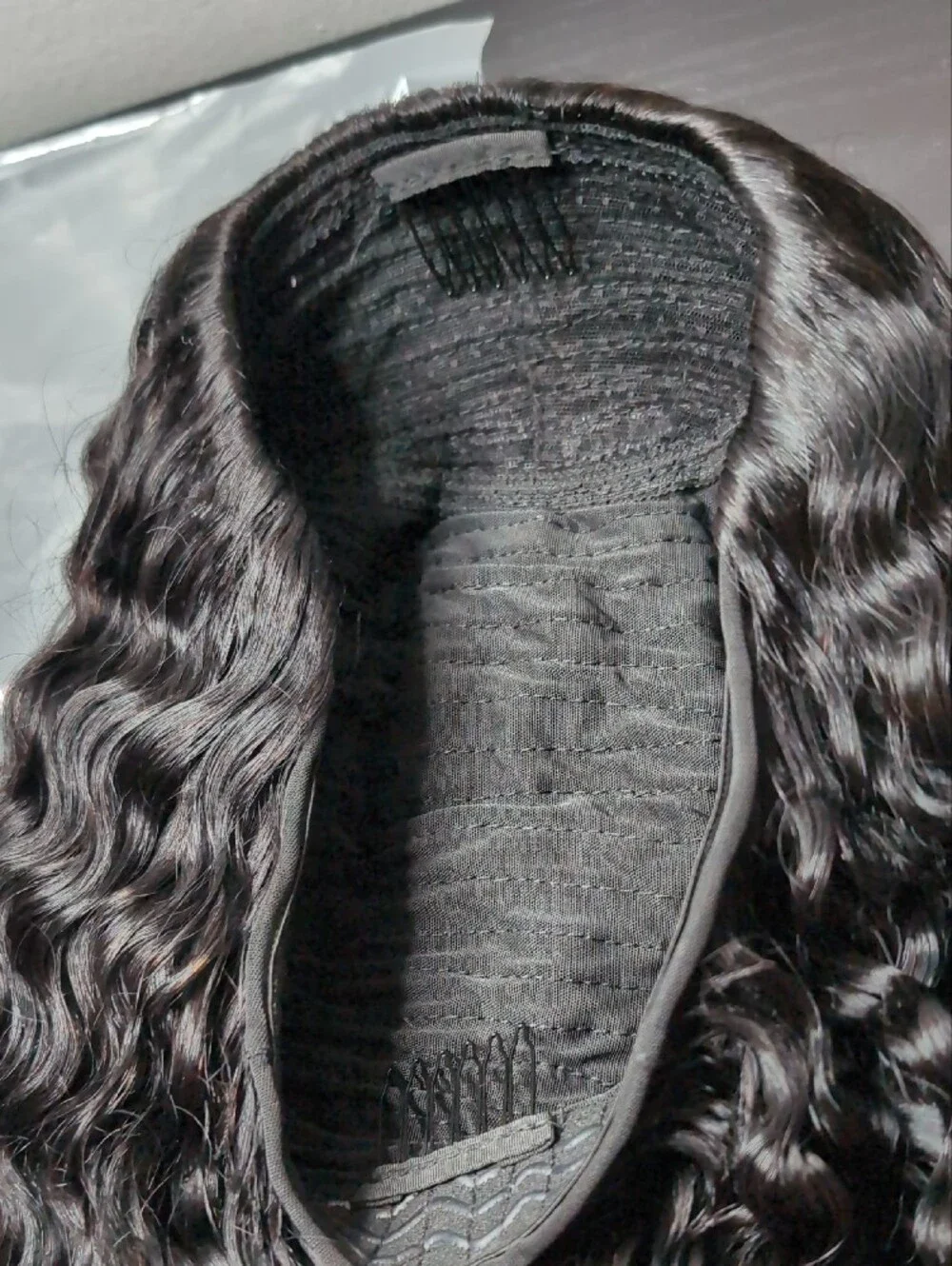 18-in Human Hair Burmese Curly Half Wig Glueless Spiral Ends Drawstring 1B 180%